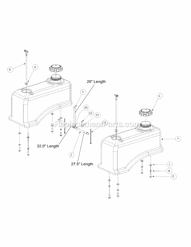 Fuel Tank Assembly Diagram and Parts List for M60-KH 53AB5BAX150-25-HP Cub Cadet Lawn Tractor